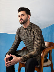 Ethnic Motifs Woven Design Jacquard Weave Stright Kurta With Trousers