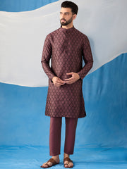 Ethnic Motifs Woven Design Jacquard Weave Stright Kurta With Trousers