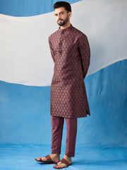 Ethnic Motifs Woven Design Jacquard Weave Stright Kurta With Trousers