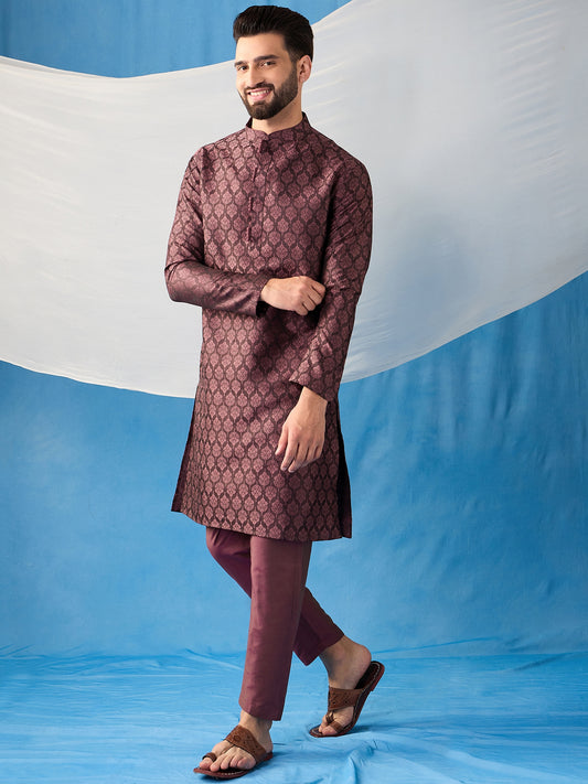 Ethnic Motifs Woven Design Jacquard Weave Stright Kurta With Trousers
