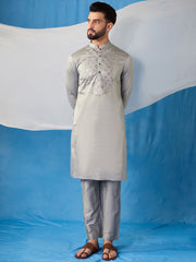 Geometric Yoke Design Thread Work and Sequined Straight Kurta With Trousers