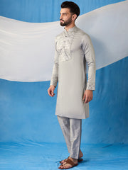 Geometric Yoke Design Thread Work and Sequined Straight Kurta With Trousers