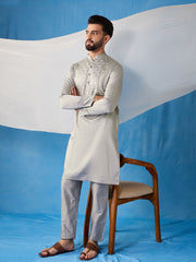 Geometric Yoke Design Thread Work and Sequined Straight Kurta With Trousers