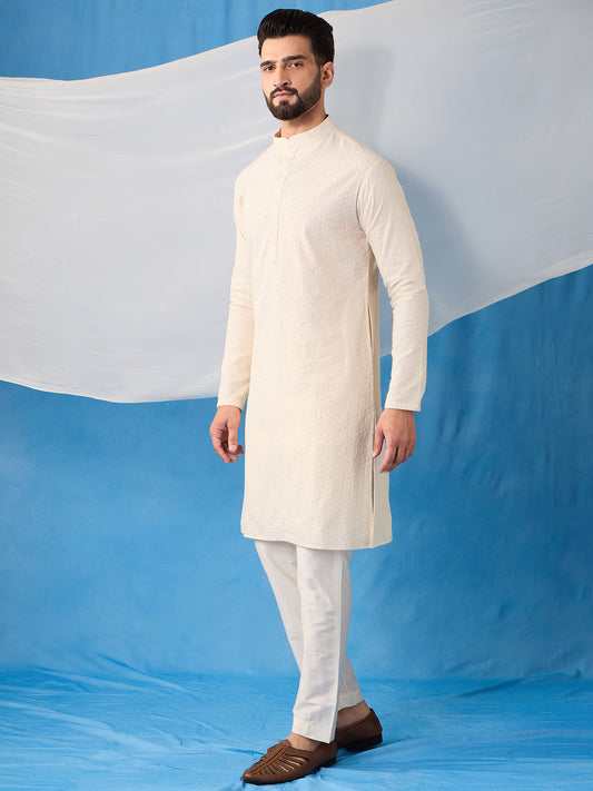 Men Ethnic Motifs Embroidered Regular Chikankari Kurta with Trousers
