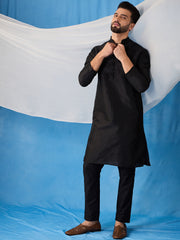 Floral Embroidered Thread Work Jacquard Weave Stright Kurta With Trousers