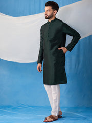 Floral Embroidered Thread Work Jacquard Weave Stright Kurta With Trousers