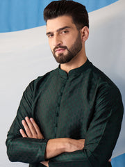Floral Embroidered Thread Work Jacquard Weave Stright Kurta With Trousers