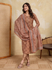 Women Ethnic Motifs Printed Regular Chanderi Cotton Kurta with Trousers & With Dupatta