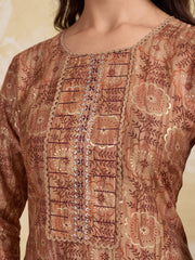 Women Ethnic Motifs Printed Regular Chanderi Cotton Kurta with Trousers & With Dupatta