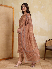 Women Ethnic Motifs Printed Regular Chanderi Cotton Kurta with Trousers & With Dupatta