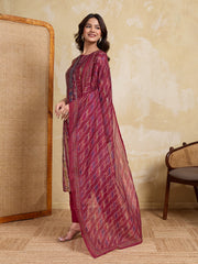 Women Printed Regular Chanderi Cotton Kurta with Trousers & With Dupatta