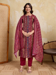 Women Printed Regular Chanderi Cotton Kurta with Trousers & With Dupatta