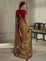 Mustard Yellow Woven Organza Brasso Saree