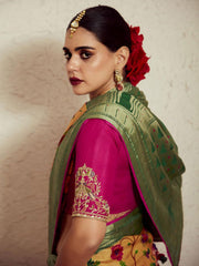 Mustard Yellow Weaving Festive Wear Soft Brasso Saree