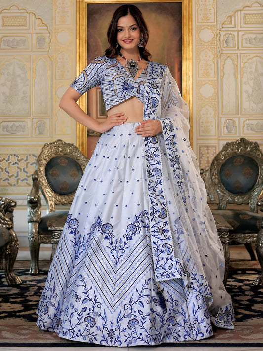 Off White Multi Embroidered Designer Lehenga Choli