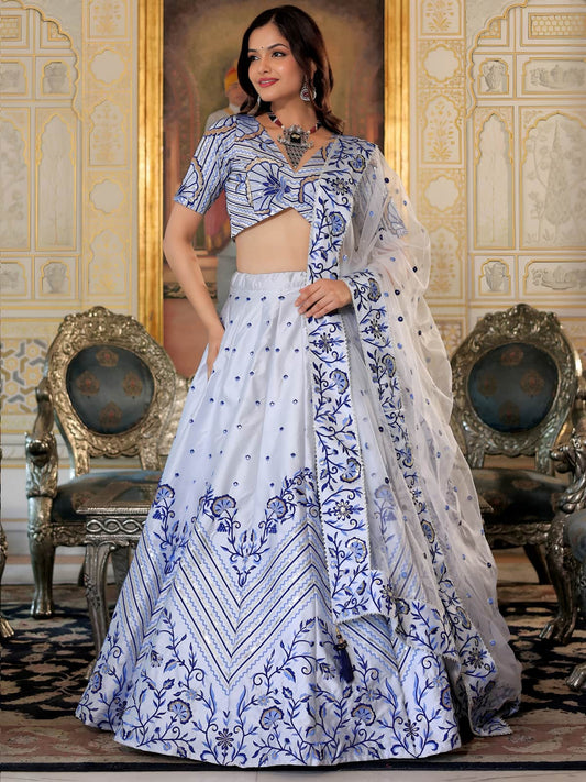 Off White Multi Embroidered Designer Lehenga Choli