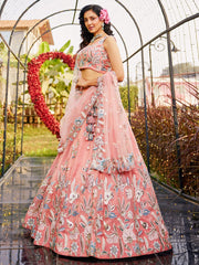 Orange colour Orange with Sequinse & Thread embroidery Semi-Stitched Lehenga choli & Dupatta