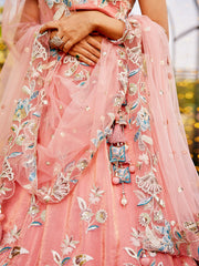 Orange colour Orange with Sequinse & Thread embroidery Semi-Stitched Lehenga choli & Dupatta