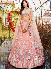 Orange colour Orange with Sequinse & Thread embroidery Semi-Stitched Lehenga choli & Dupatta