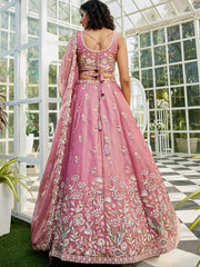 Pink colour Tissue Fabric with Sequinse and Thread embroidery Semi-Stitched Lehenga choli & Dupatta