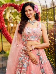 Orange colour Orange with Sequinse & Thread embroidery Semi-Stitched Lehenga choli & Dupatta