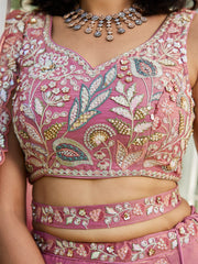 Pink colour Tissue Fabric with Sequinse and Thread embroidery Semi-Stitched Lehenga choli & Dupatta