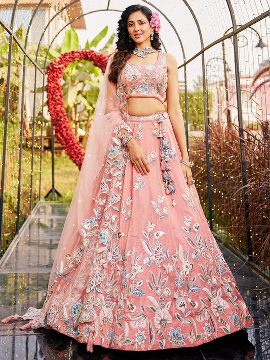Orange colour Orange with Sequinse & Thread embroidery Semi-Stitched Lehenga choli & Dupatta