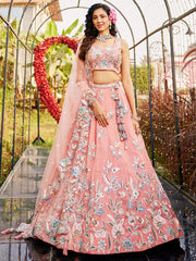 Orange colour Orange with Sequinse & Thread embroidery Semi-Stitched Lehenga choli & Dupatta
