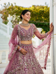 Lavender net and Coding and Zarkan embroidery Semi-Stitched Lehenga choli & Dupatta