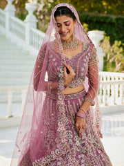 Lavender net and Coding and Zarkan embroidery Semi-Stitched Lehenga choli & Dupatta