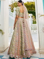 Multi colour Bridel net and Gotapatti and Moti embroidery Semi-Stitched Lehenga choli & Dupatta