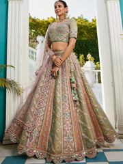 Multi colour Bridel net and Gotapatti and Moti embroidery Semi-Stitched Lehenga choli & Dupatta