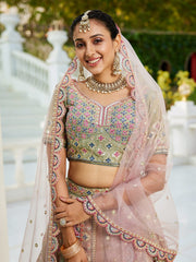Multi colour Bridel net and Gotapatti and Moti embroidery Semi-Stitched Lehenga choli & Dupatta