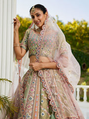 Multi colour Bridel net and Gotapatti and Moti embroidery Semi-Stitched Lehenga choli & Dupatta