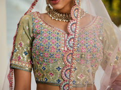Multi colour Bridel net and Gotapatti and Moti embroidery Semi-Stitched Lehenga choli & Dupatta