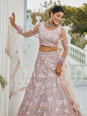Grey net with Sequinse and Zarkan embroidery Semi-Stitched Lehenga choli & Dupatta