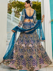 Navy Blue net with Coding & Zarkan embroidery Semi-Stitched Lehenga choli & Dupatta