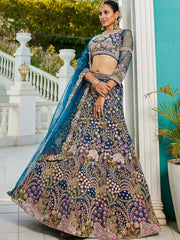 Navy Blue net with Coding & Zarkan embroidery Semi-Stitched Lehenga choli & Dupatta