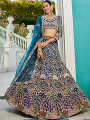 Navy Blue net with Coding & Zarkan embroidery Semi-Stitched Lehenga choli & Dupatta