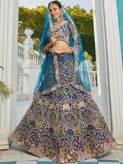 Navy Blue net with Coding & Zarkan embroidery Semi-Stitched Lehenga choli & Dupatta