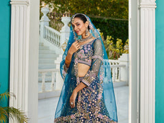 Navy Blue net with Coding & Zarkan embroidery Semi-Stitched Lehenga choli & Dupatta