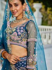 Navy Blue net with Coding & Zarkan embroidery Semi-Stitched Lehenga choli & Dupatta