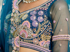 Navy Blue net with Coding & Zarkan embroidery Semi-Stitched Lehenga choli & Dupatta