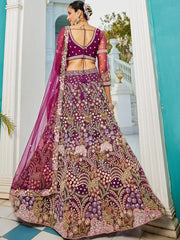 Burgundy net with Coding and Zarkan embroidery Semi-Stitched Lehenga choli & Dupatta