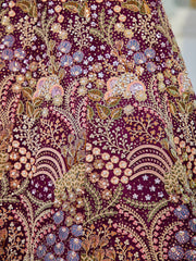 Burgundy net with Coding and Zarkan embroidery Semi-Stitched Lehenga choli & Dupatta