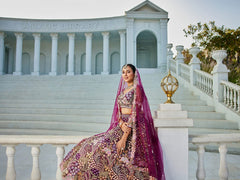 Burgundy net with Coding and Zarkan embroidery Semi-Stitched Lehenga choli & Dupatta