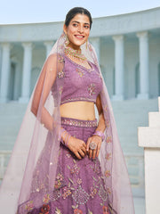 Purple net with Coding and Zarkan embroidery Semi-Stitched Lehenga choli & Dupatta