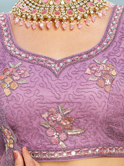 Purple net with Coding and Zarkan embroidery Semi-Stitched Lehenga choli & Dupatta