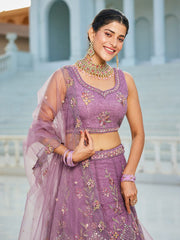Purple net with Coding and Zarkan embroidery Semi-Stitched Lehenga choli & Dupatta