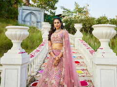 Pink net with Coding and Zarkan embroidery Semi-Stitched Lehenga choli & Dupatta